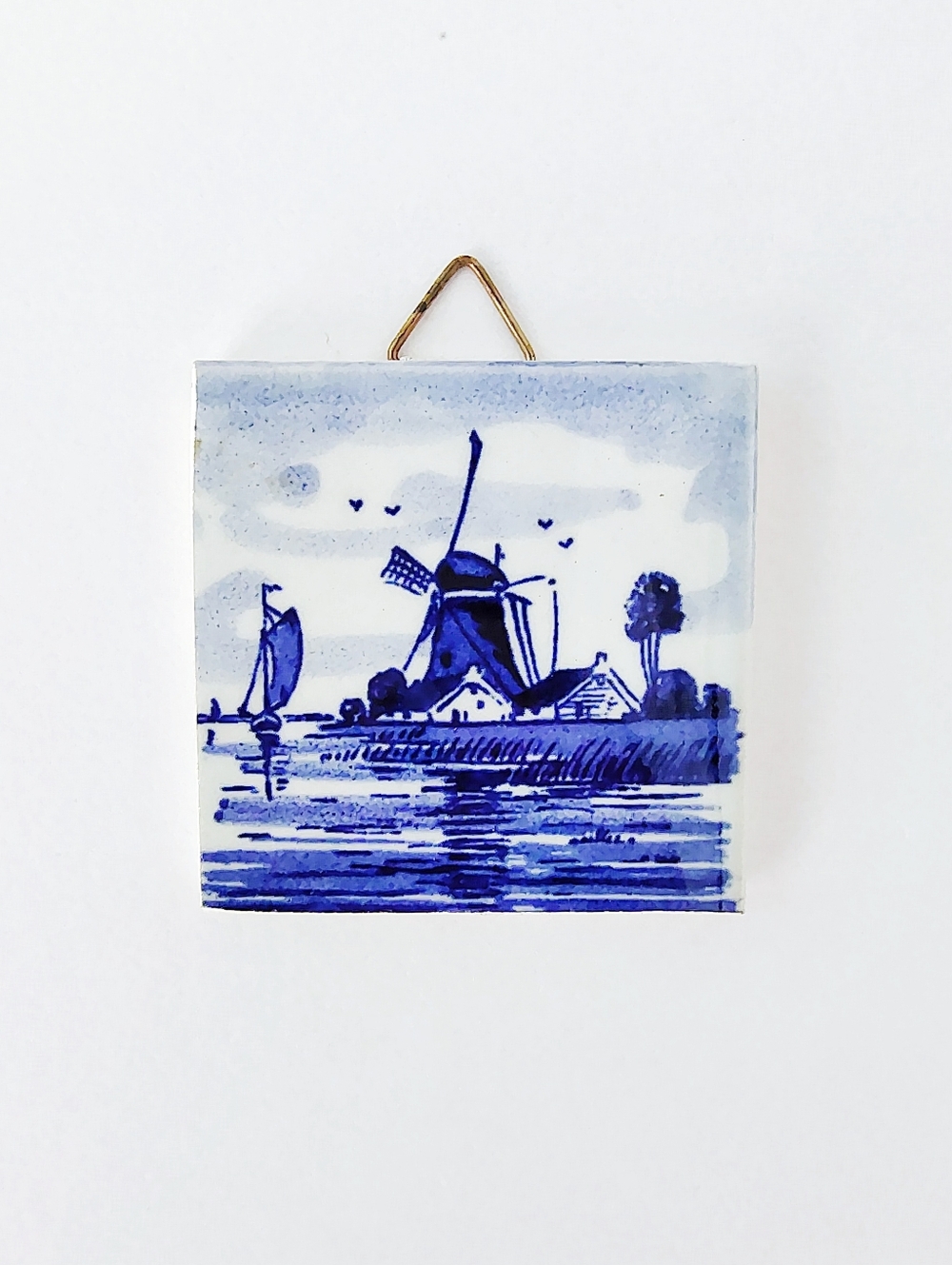 Vintage Tiny Blue Delft Dutch Holland Windmill Tile